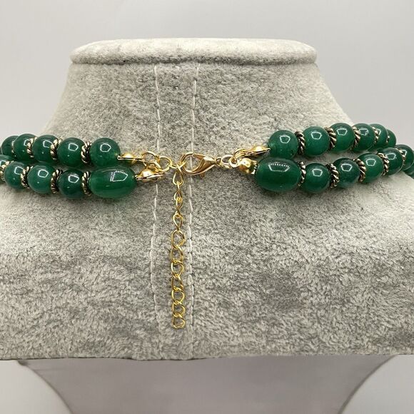 Artisan Handcrafted Green Gemstone Lucite Beaded Choker Collar Necklace Elegant - Picture 5 of 10